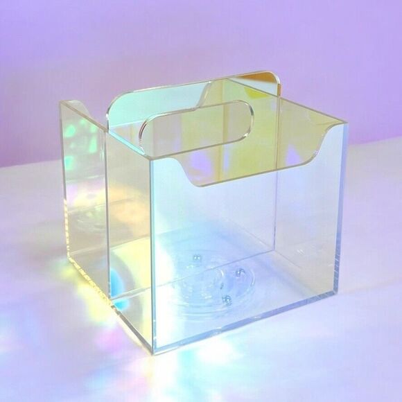 Clear Iridescent Rotating Desk Organizer Pen, Brush, Makeup, Remote Holder 5x5" - Picture 15 of 16